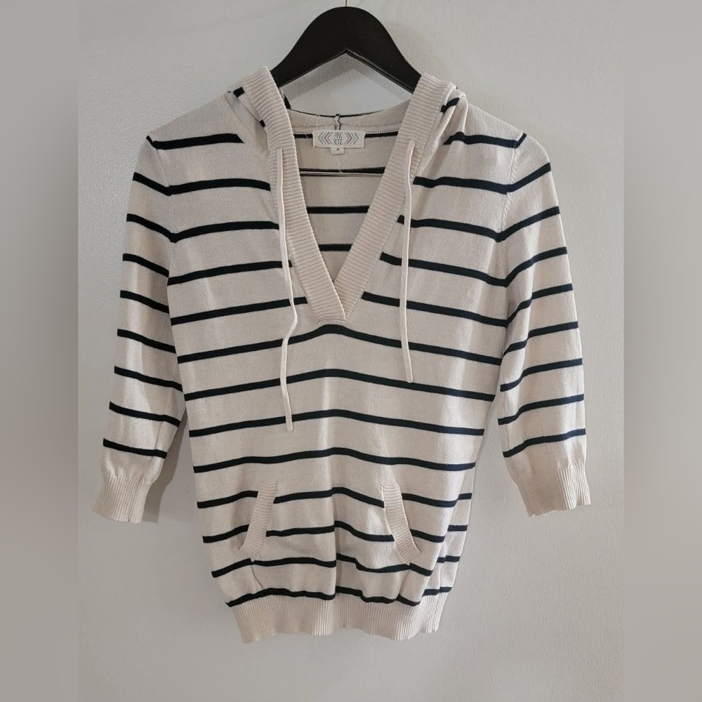 Pink Rose Cream and Black V-Neck Sweater